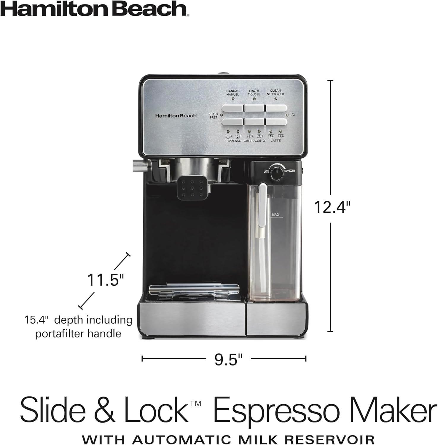 Hamilton Beach Slide and Lock Espresso Machine, Programmable Coffee Maker for Café-Quality Cappuccino & Latte, 15 Bar Pump, Milk Frother Steamer Wand, 70 oz. Removable Reservoir, Black (40750) - Image 8
