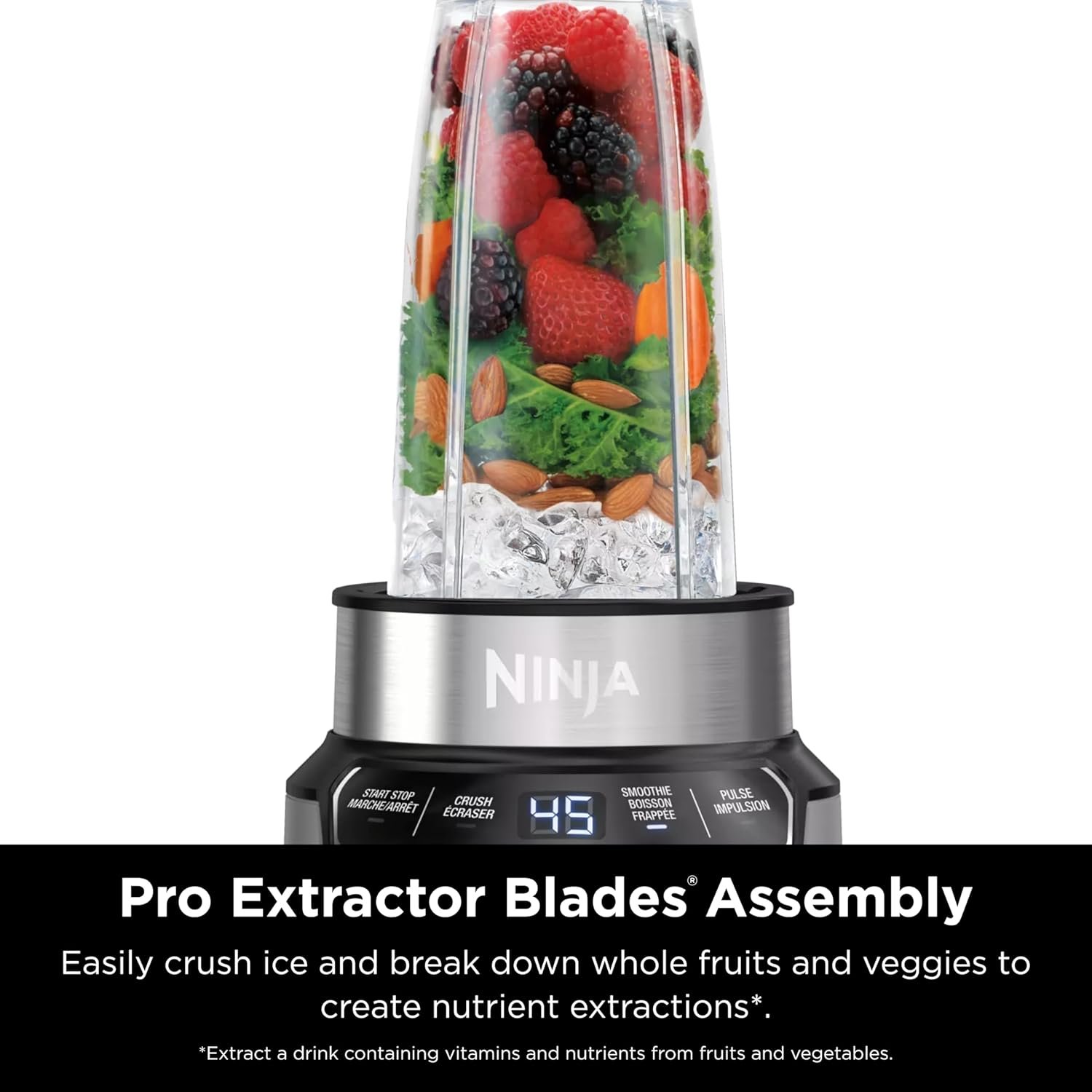 Ninja BN401 Nutri Pro Compact Personal Blender, Auto-iQ Technology, 1100-Peak-Watts, for Frozen Drinks, Smoothies, Sauces & More, with (2) 24-oz. To-Go Cups & Spout Lids, Cloud Silver - Image 3