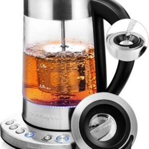 OVENTE 1.7L Electric Tea Kettle with Removable Infuser, Variable Temperature Control, Keep Warm Function, 1500W Fast Heating Water Boiler, BPA Free Borosilicate Glass & Easy to Fill Lid, Silver KG733S