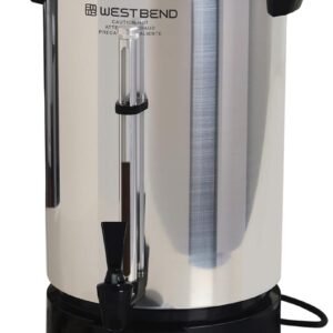 West Bend 33600 Coffee Urn Commercial Highly-Polished Aluminum NSF Approved Features Automatic Temperature Control Large Capacity with Fast Brewing and Easy Clean Up, 100-Cup, Silver