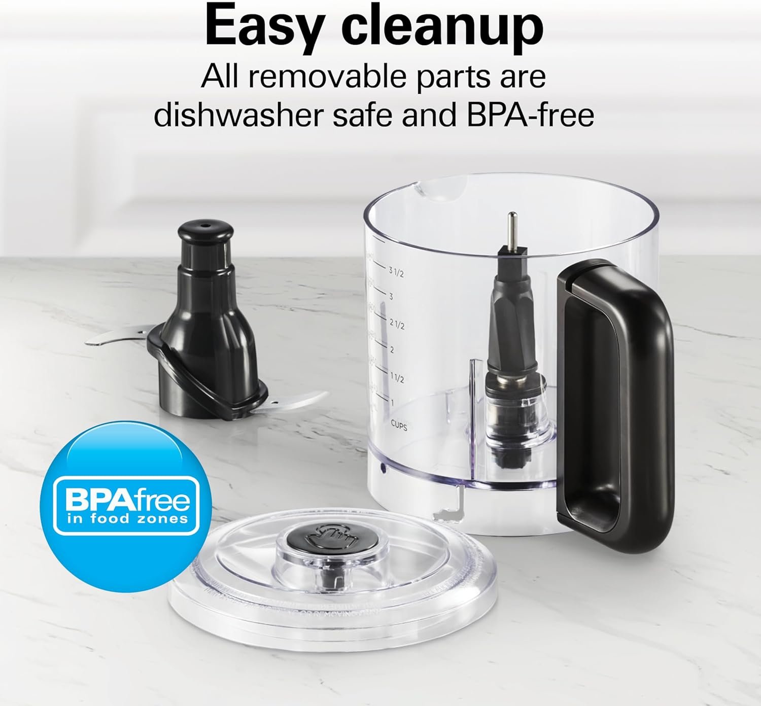 Hamilton Beach Powerful Cordless Mini Food Processor and Vegetable Chopper, 4 Cup Capacity, Fast Recharging, Includes Power Adapter, Chop, Puree, Emulsify, Grind, Dishwasher Safe Bowl, Black (72880) - Image 11