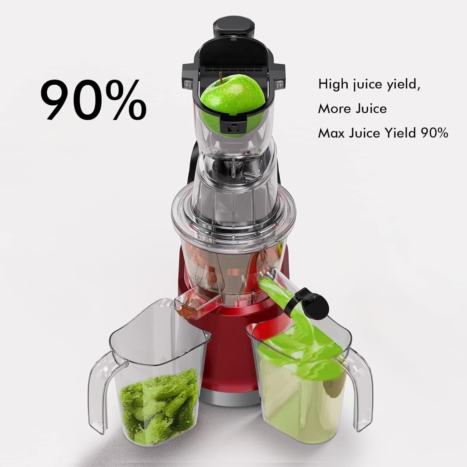 Cold Press Juicer Machine, SiFENE Slow Masticating Juicer, 83mm Wide Chute for Whole Fruits Vegetables, Easy to Clean, High Yield, Non BPA, Red - Image 3