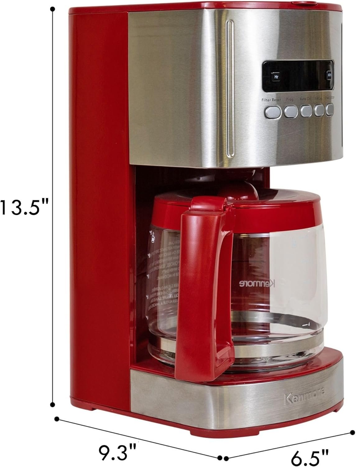 Kenmore Coffee Maker 12 cup Drip Coffee Machine Reusable Filter Programmable Timer Digital Display Aroma Control Glass Carafe Charcoal Water Filter Regular Bold Stainless Steel and Red - Image 8