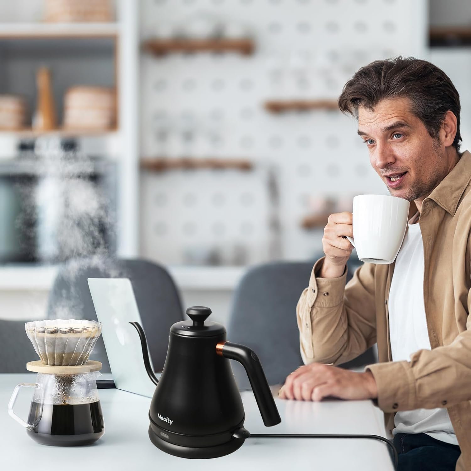 Mecity Electric Kettle Gooseneck Water Kettle Stainless Steel Tea Kettle Water Boiler Fast Heating, Auto Shut Off, 27 fl oz, 1000W, Matte Black - Image 8