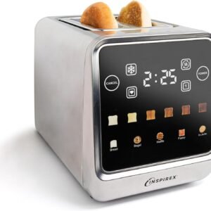 Inspirex Touch Screen Toaster – 2 Slice Extra-Wide Slots – 5 Bread Type and 6 Browning Levels – Defrost, Reheat, Favorite, Single Slot Settings – Stainless Steel