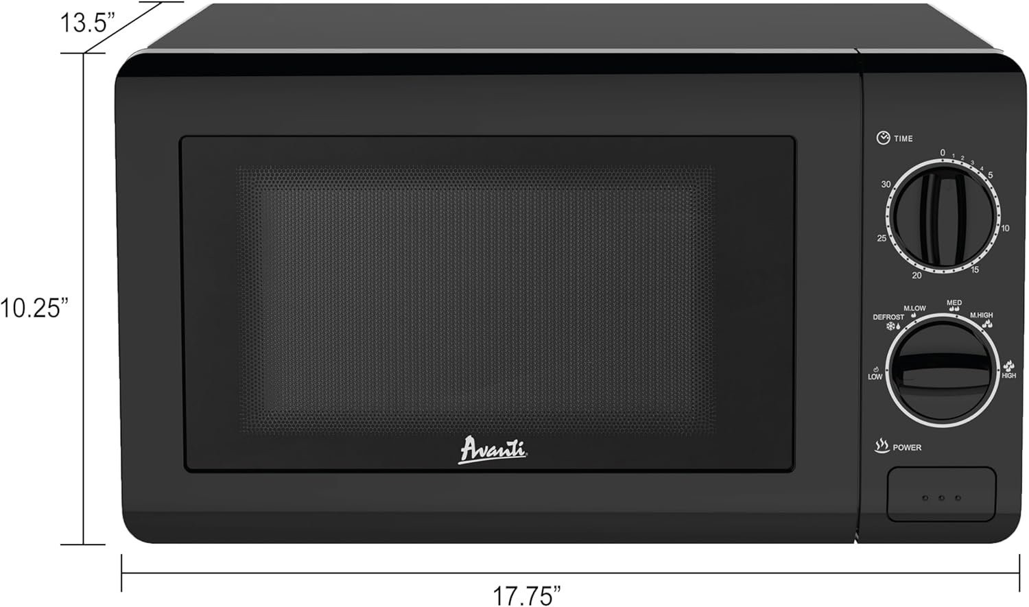 Avanti MM07V1B Microwave Oven 700-Watts Compact Mechanical with 5 Power Settings, Defrost, Full Range Temperature Control and Removable Glass Turntable, 0.7-Cu.Ft, Black - Image 6