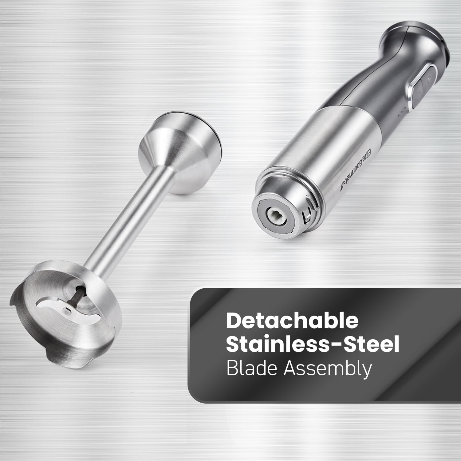 Elite Gourmet EHB1300 Cordless, Rechargeable Hand Blender, Variable Speed Blending with One-Touch Power Button, Stainless Steel Blades, Portable, Easy Control Stick Mixer, Baby Food, Charcoal Grey - Image 2