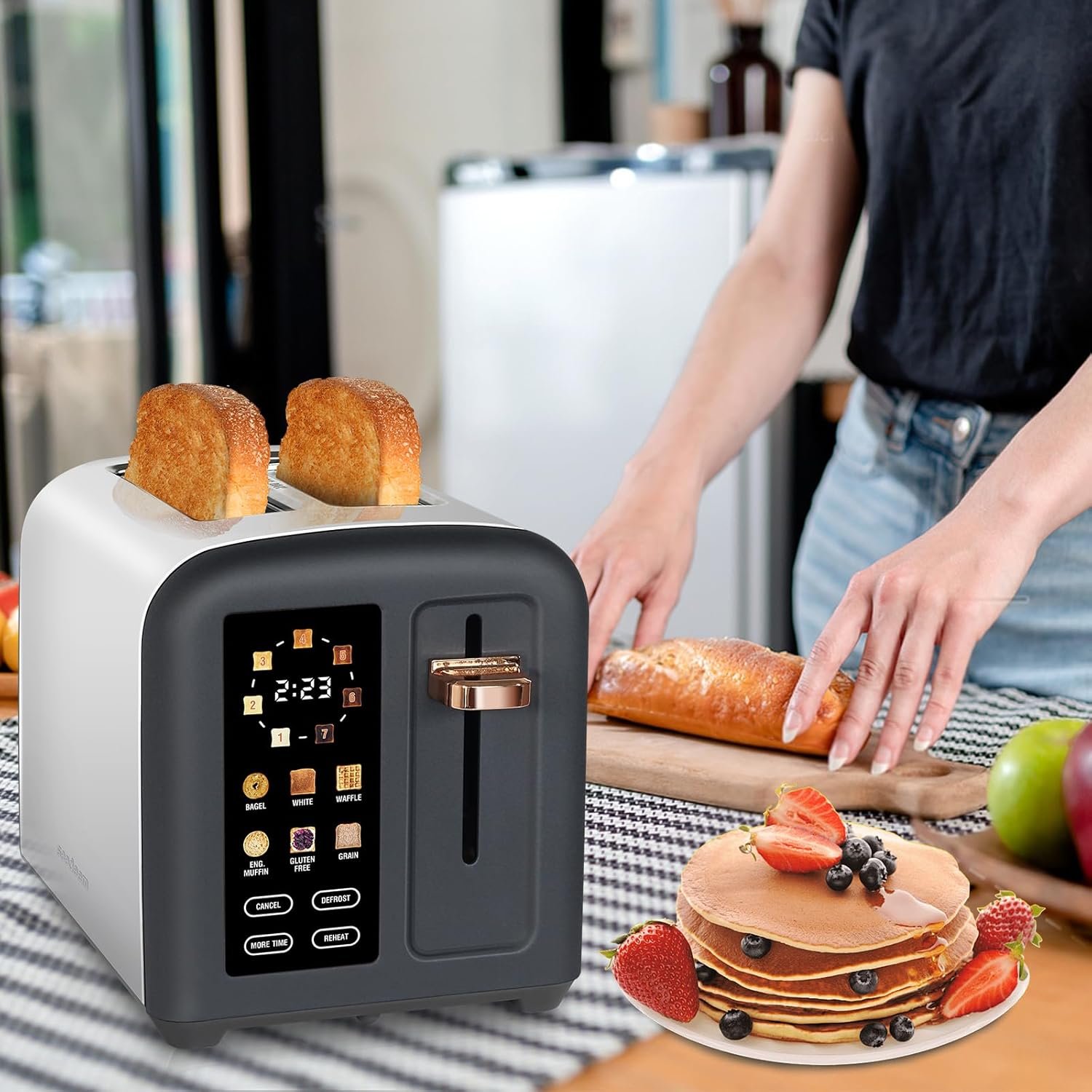 SEEDEEM Toaster 2 Slice, Full Touch Control Stainless Toaster, LCD Display, 50% Faster Heating Speed, 6 Bread Type, 7 Shade Setting, 1.5''Wide Slots, Removable Crumb Tray, 1350W, Dark Chocolate - Image 7