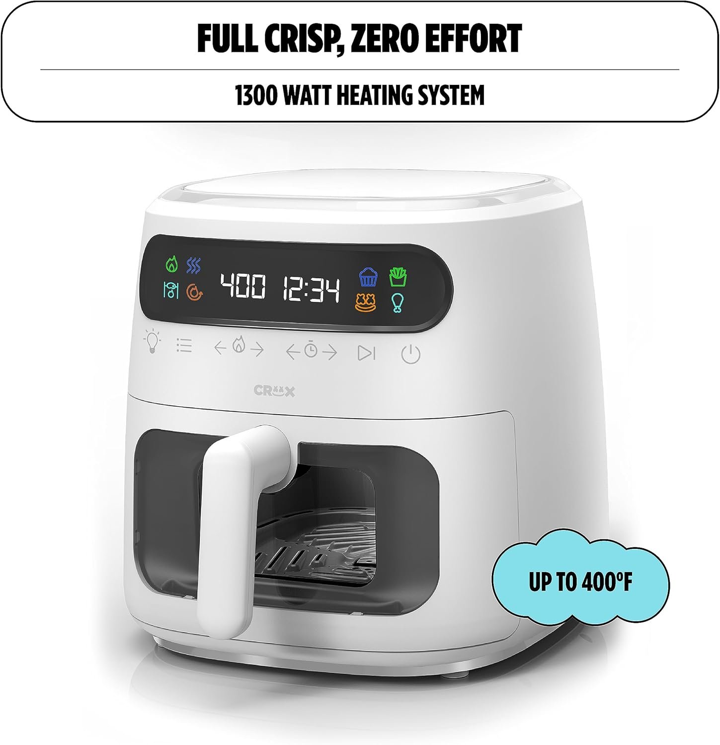 CRUX x Marshmello 8.0 QT Digital Air Fryer with TurboCrisp Technology, Touch Screen Temperature Control, Timer and Auto Shut-off, Fully Programmable, White - Image 3