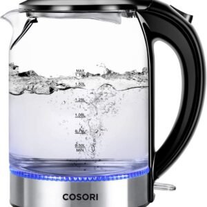 COSORI Speed-Boil Electric Tea Kettle, 1.7L Hot Water Kettle (BPA Free) 1500W Auto Shut-Off & Boil-Dry Protection, LED Indicator Inner Lid & Bottom, Transparent