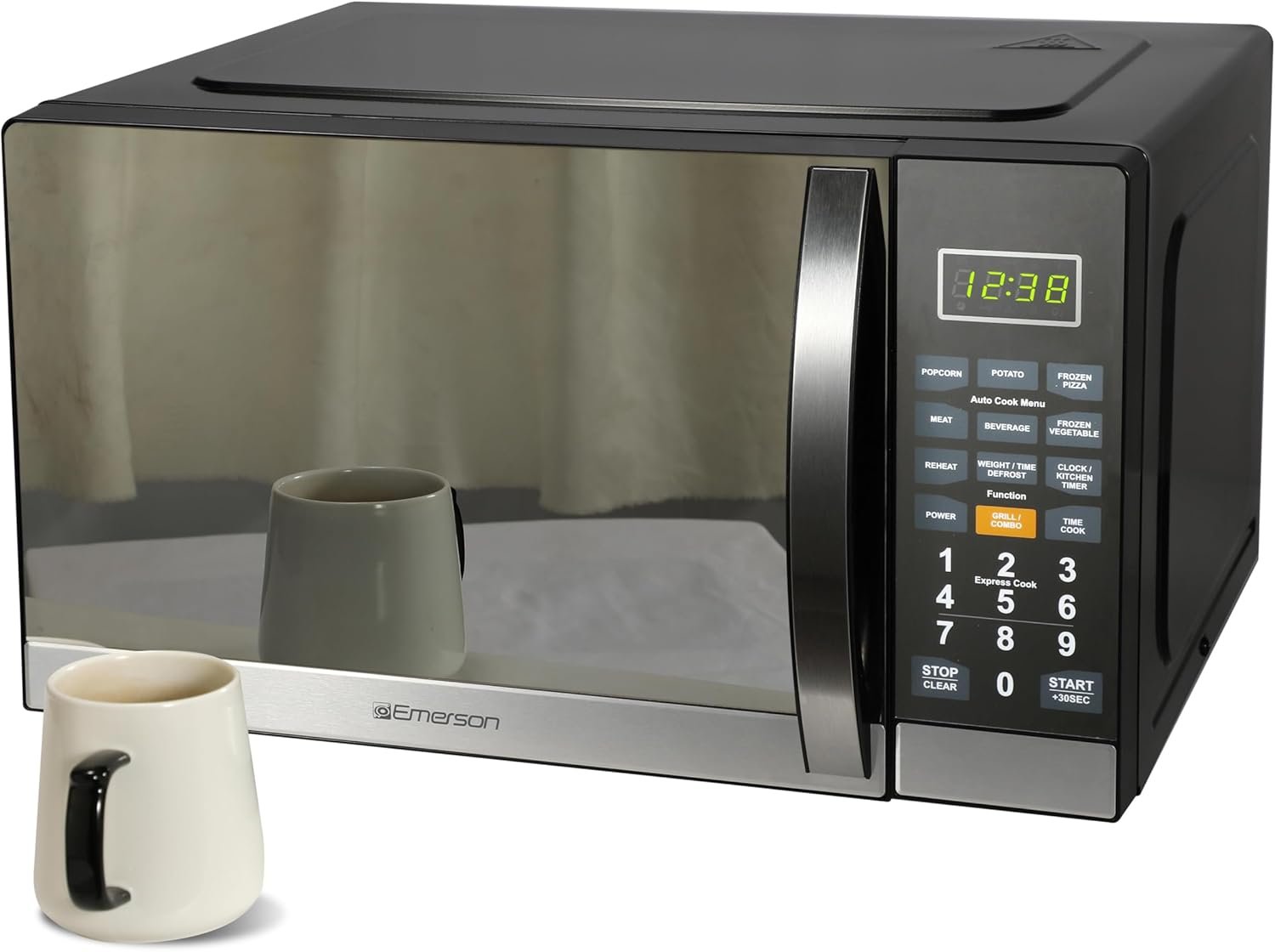 Emerson MWG1191SB Countertop Microwave Oven with 1100W Grill Function, Sleek Mirrored Finish 10 Power Levels, 6 Auto Menus, Glass Turntable and Child Safe Lock, 1.1 Cu. Ft, Stainless Steel - Image 2