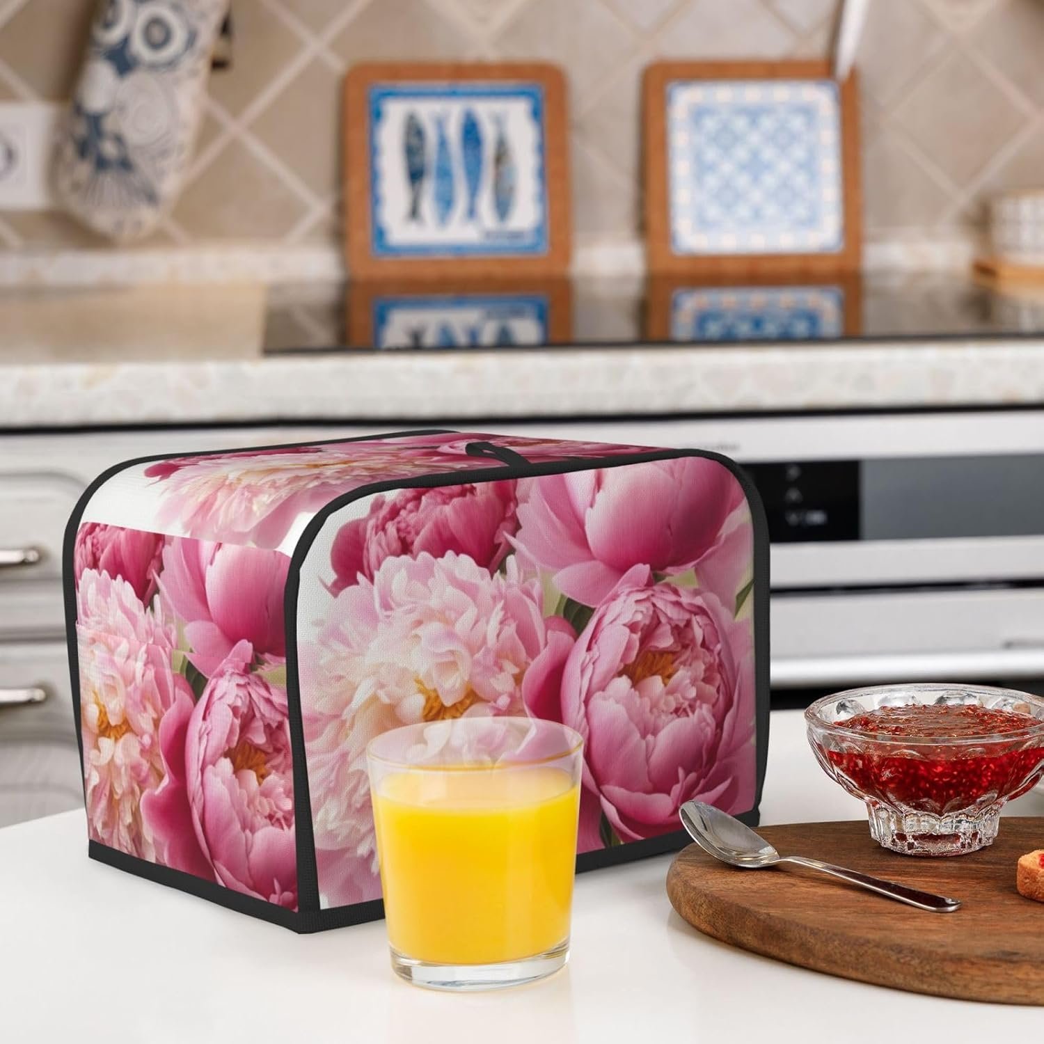 Peony Flowers Blossom 2 Slice Toaster Covers Quilted Bread Maker Cover Small Appliance Cover With Handle For Home Table Kitchen Decor - Image 6
