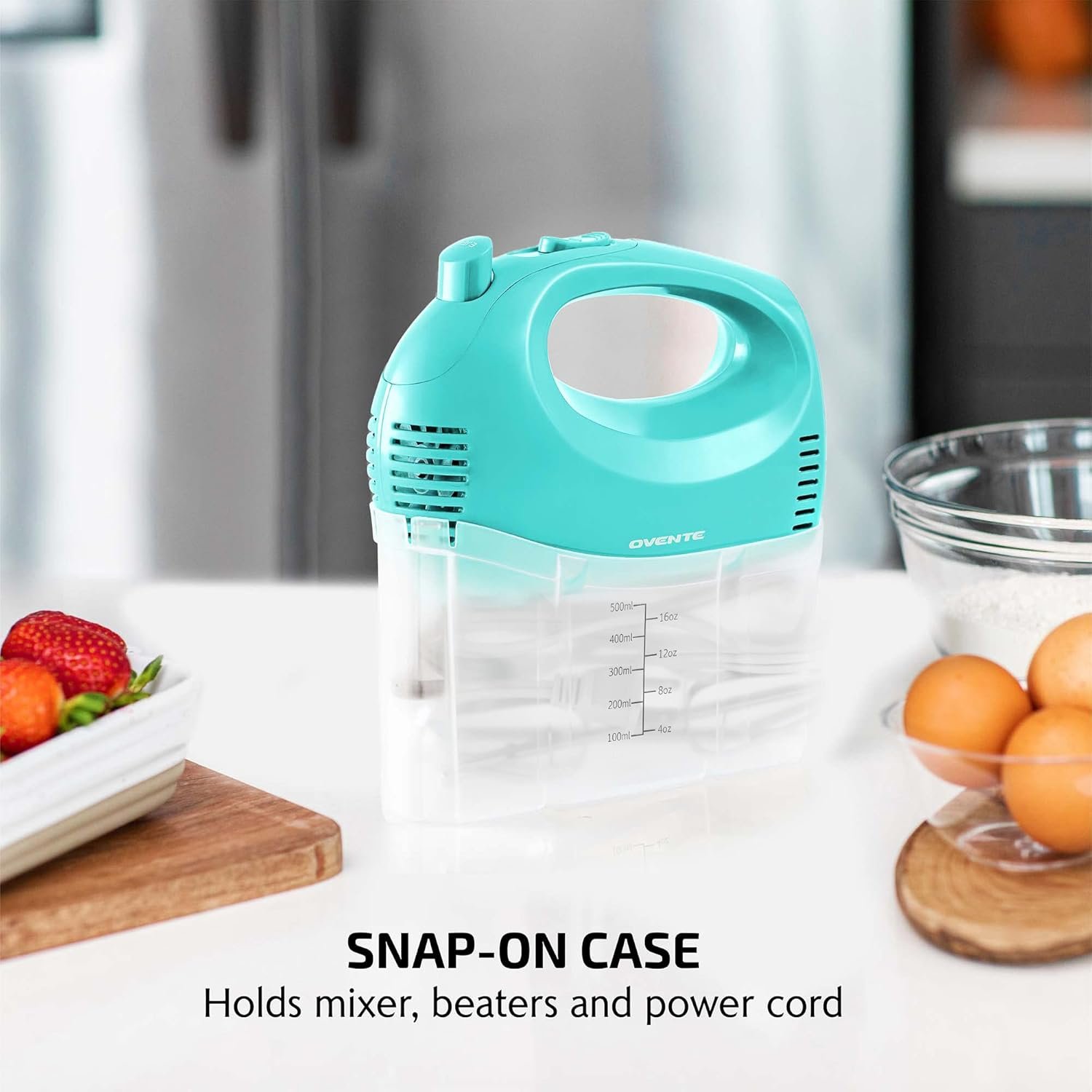 OVENTE 5-Speed Electric Hand Mixer with Stainless Steel Mixing Whisk, Snap-On Storage Case, Portable & Lightweight 150W Motor, Compact Handheld Mixer for Baking, Blending or Cooking, Turquoise HM151T - Image 7