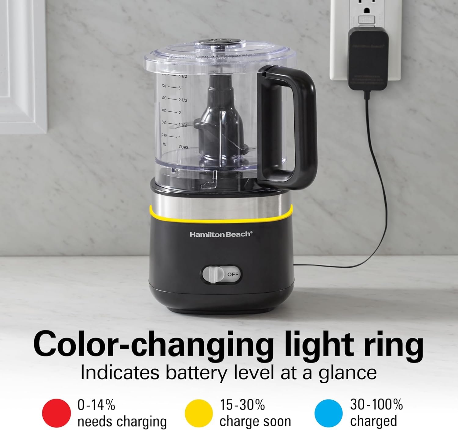 Hamilton Beach Powerful Cordless Mini Food Processor and Vegetable Chopper, 4 Cup Capacity, Fast Recharging, Includes Power Adapter, Chop, Puree, Emulsify, Grind, Dishwasher Safe Bowl, Black (72880) - Image 10