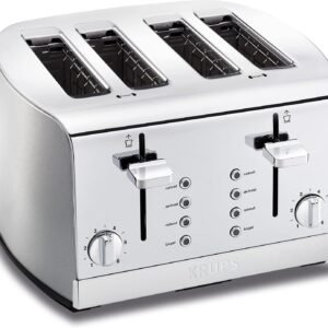 KRUPS: 4 Slice Toaster, Stainless Steel, 4 Functions, Cancel, Bagel, Reheat, Defrost, 1500 watts 6 Shade Settings, Removable Crumb Tray
