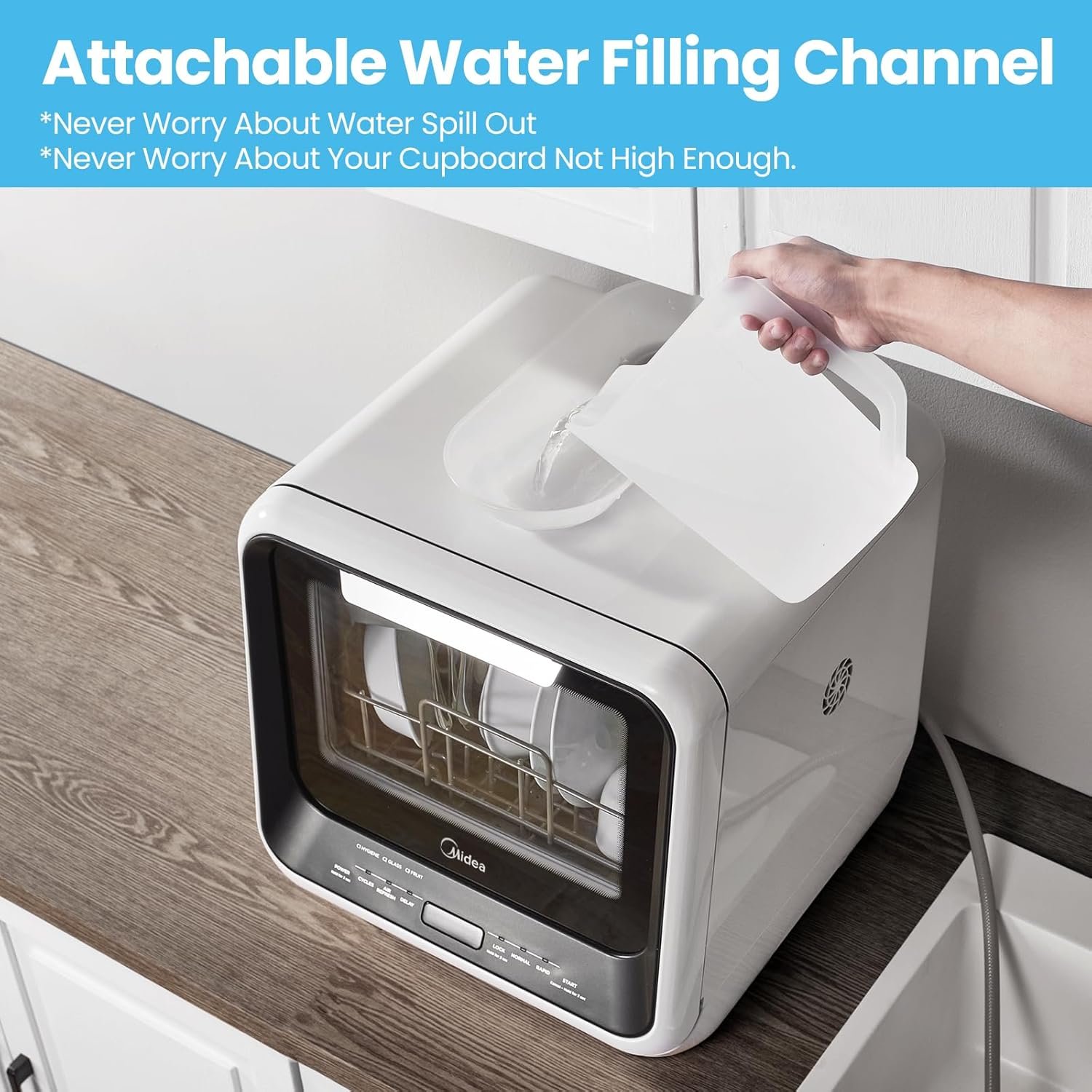 Midea MDC17P0ABB Portable Countertop Mini 5L Built-in Water Tank, No Hookup Needed, 6 Programs, 360° Dual Spray, 162℉ High-Temp& Air-Refresh Function, Dishwasher for Apartments& RVs, Black - Image 9