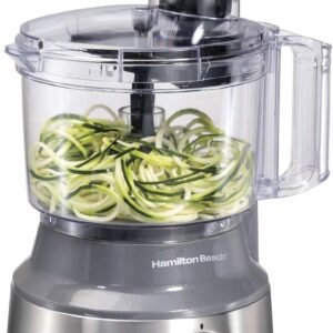 Hamilton Beach Food Processor & Vegetable Chopper for Slicing, Shredding, Mincing, and Puree, 10 Cups + Veggie Spiralizer makes Zoodles and Ribbons, Grey and Stainless Steel (70735)