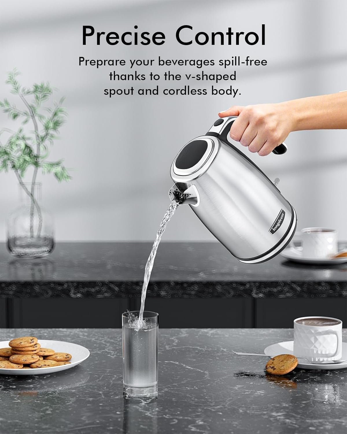 Electric Kettle Stainless Steel, 1.7L 1500W Quick Boil, Retro Style, Auto Shutoff, Boil Dry Protection with Filter & Water Gauge, Perfect for Tea, Hot Water - Image 6