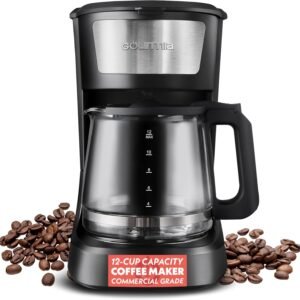 Gourmia 12-Cup One-Touch Drip Coffee Maker – Auto Keep Warm, Pause & Serve, EZ-View Water Window, Stainless Steel Design – Home & Office Electric Coffee Machine