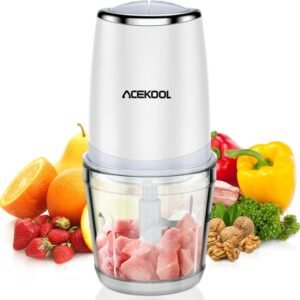Mini Food Processor with 2.5 Cup Glass Bowl, Acekool Small Electric Food Chopper for Vegetables Meat Fruits Nuts Puree – 300W 2 Speed Kitchen Food Processor With Sharp Blades