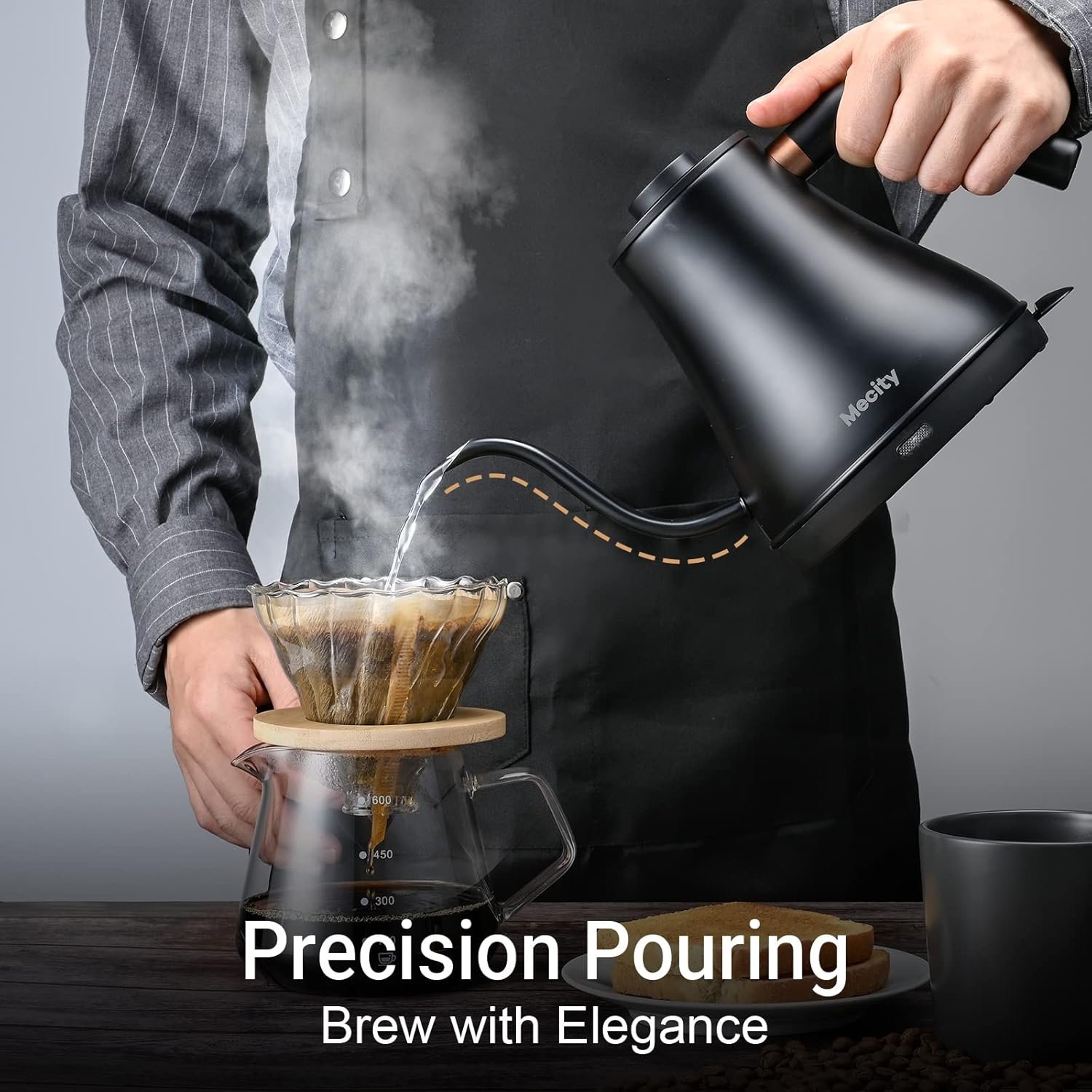 Mecity Electric Kettle Gooseneck Water Kettle Stainless Steel Tea Kettle Water Boiler Fast Heating, Auto Shut Off, 27 fl oz, 1000W, Matte Black - Image 3