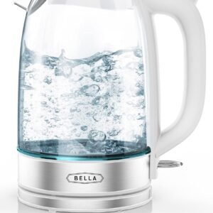bella Electric Kettle and Water Boiler, 1.7L – Cordless Clear Glass LED Color Changing Portable Tea Pot with Auto Shut Off & Boil Dry Protection, White