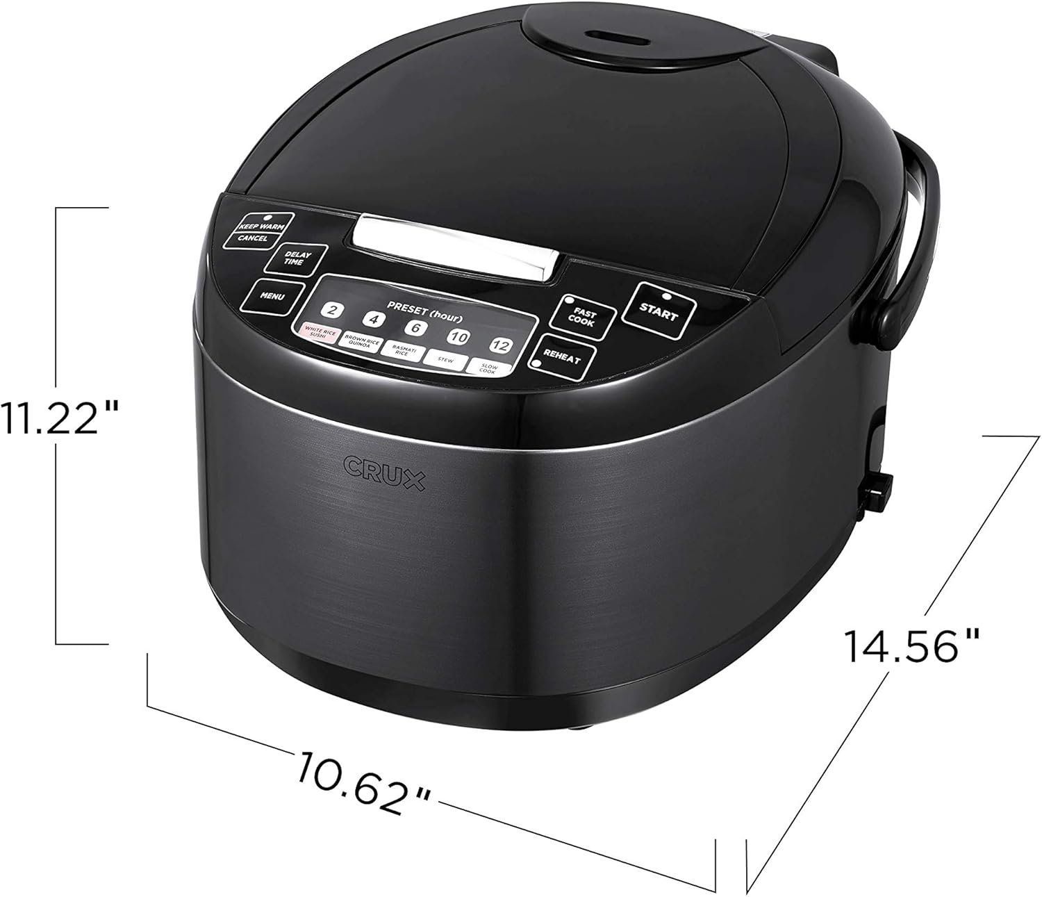 Crux 12 Cup Non-Induction Rice Cooker, Multi-Cooker, Food Steamer, Slow Cooker, Stewpot, Easy One-Pot Healthy Meals, Dishwater Safe, Non-Stick Bowl, Black, one size - Image 7