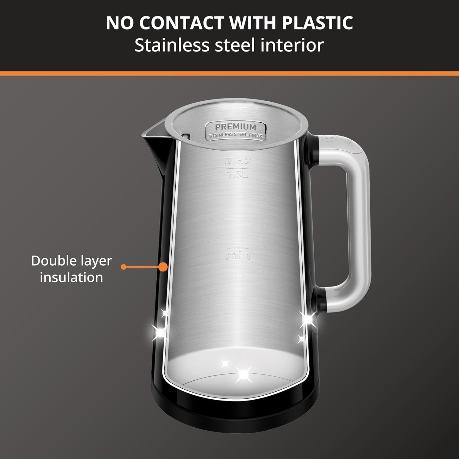 KRUPS Smart Temp Electric Kettle: 1.7L Capacity, 5 Precise Temperature Settings, Digital Display, Cool-Touch Exterior, Cordless Design for Tea and Coffee Lovers - Image 6