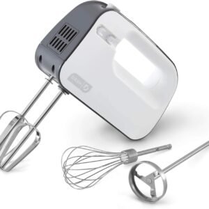 Dash SmartStore™ Deluxe Compact Electric Hand Mixer + Whisk and Milkshake Attachment for Whipping, Mixing Cookies, Brownies, Cakes, Dough, Batters, Meringues & More, 3 Speed, 150-Watt – Grey