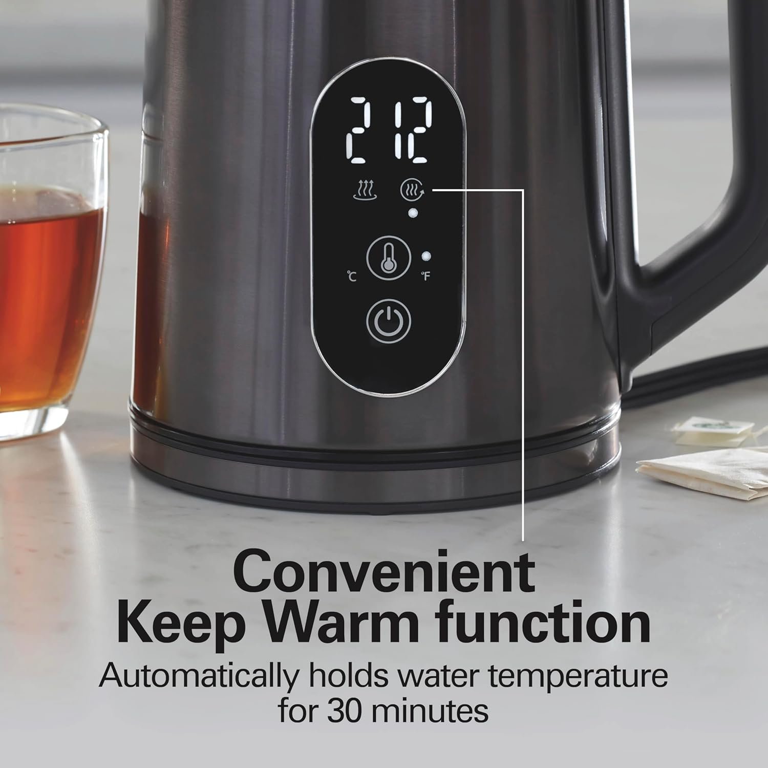 Hamilton Beach Digital Temperature Control Electric Tea Kettle, Hot Water Boiler & Heater 1.7L, 5 Preset Modes + Keep Warm, Fast Boil 1500 Watts, BPA Free, Double Wall Construction, Black (40851) - Image 7