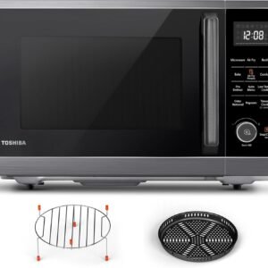 TOSHIBA Combo 8-in-1 Countertop Microwave Oven, with Convection, Broil, Odor Removal Mode, 12.4″ Position Memory Turntable, Child-Lock, Black Stainless Steel, ML2-EC10SA(BS) A, Air Fryer-1.0 Cu.Ft