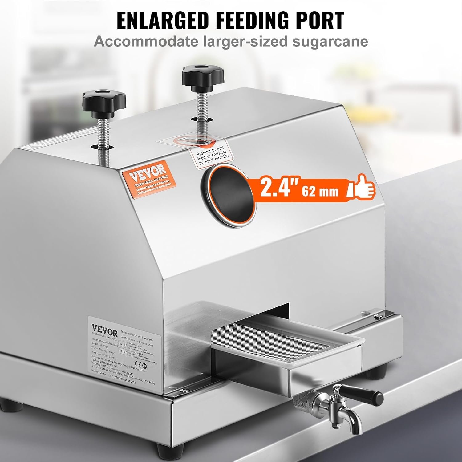 VEVOR Commercial Sugar Cane Juicer, 110LBS/H High Output Sugarcane Juicer Machine with 3 Stainless Steel Rollers, 2.4" Large Inlet, Manual Sugarcane Juice Extractor Squeezer for Home/Commercial Use - Image 3