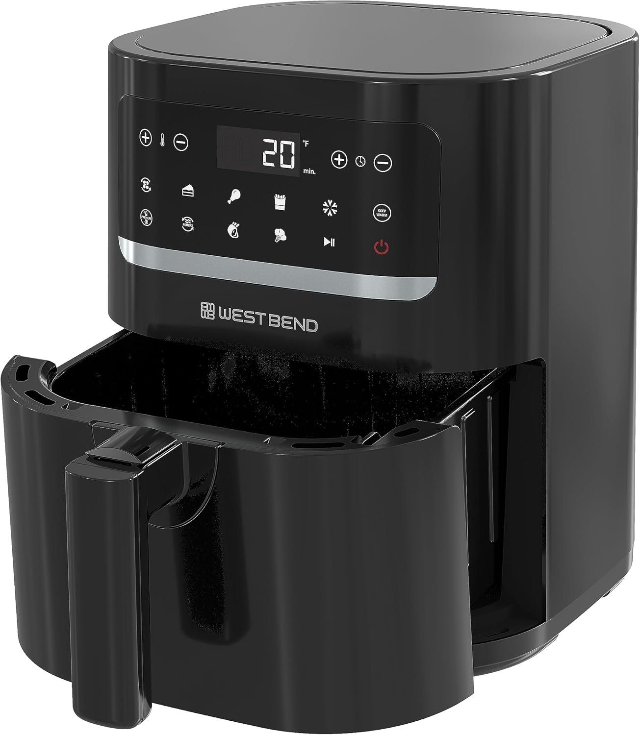 West Bend Compact Air Fryer 5-Quart Capacity with Digital Controls LCD Display and 10 Cooking Presets with Shake Reminder, Nonstick Frying Basket, 1500-Watts, Black - Image 8