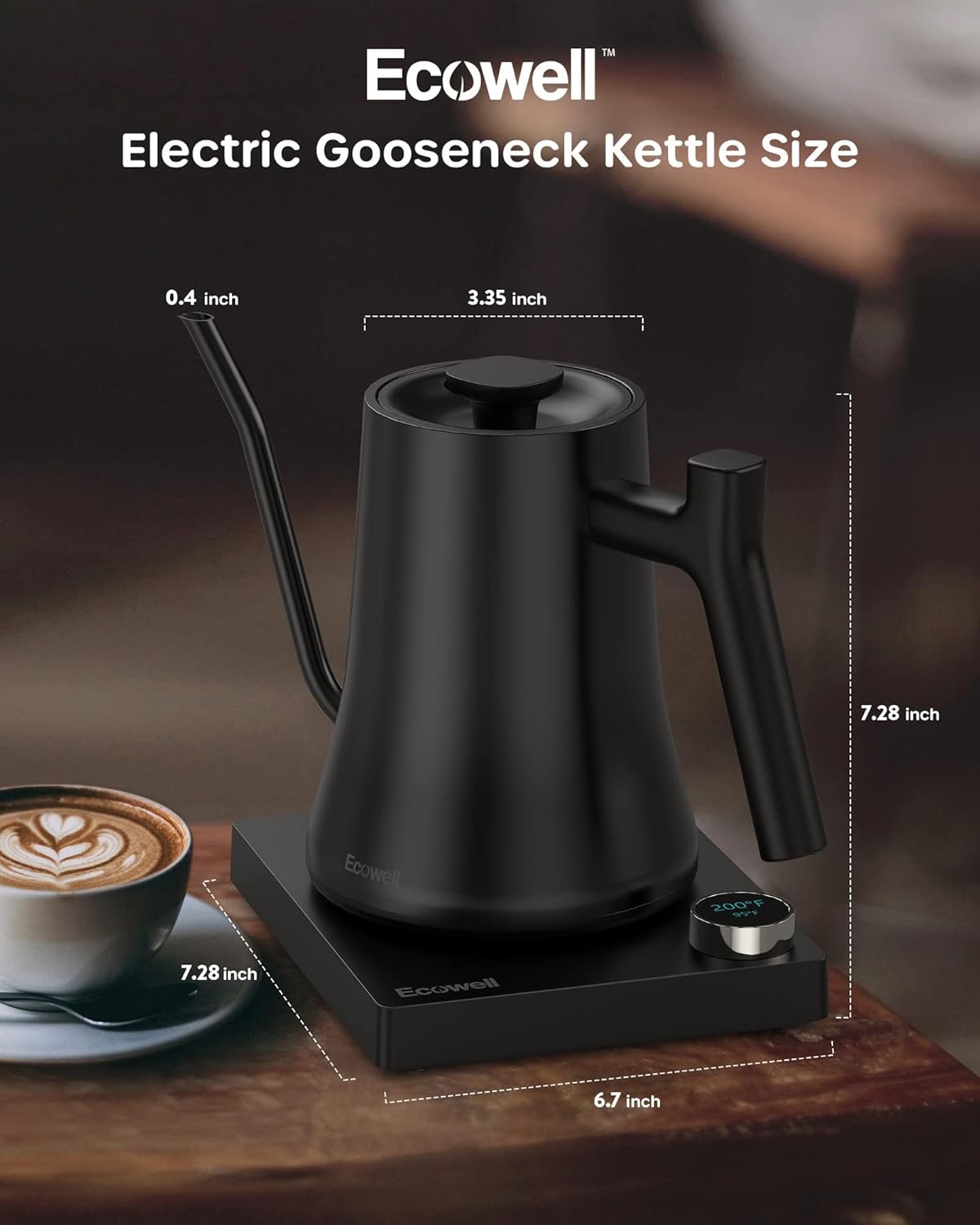 Ecowell WMTS01 Gooseneck Electric Kettle, 0.8L Stainless Steel Electric Tea Kettle with ±1℉ Precision Temperature Control, 1200W Fast Boiling Water Kettle with Auto Shut-Off & Keep Warm, Matte Black - Image 6