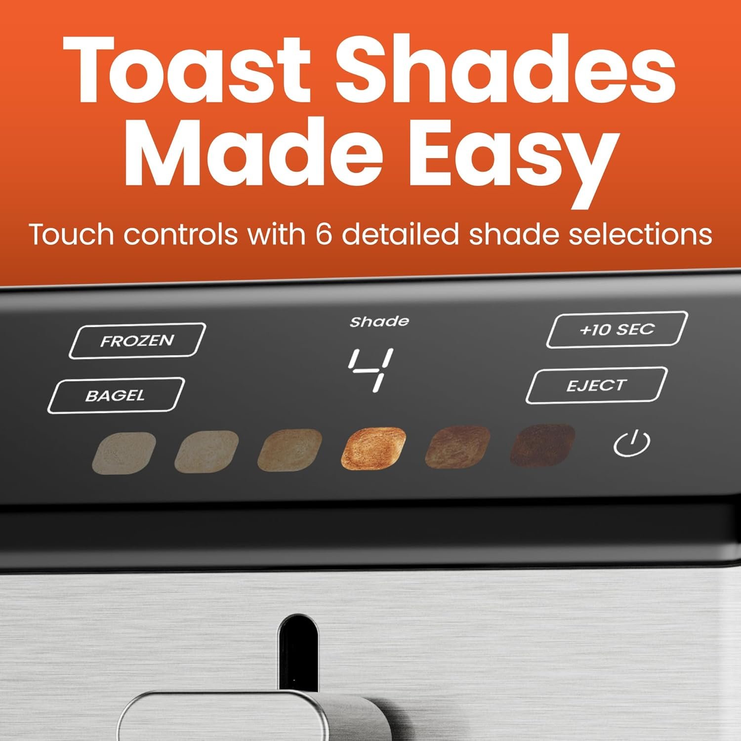 Chefman Smart Touch 2 Slice Digital Toaster, 6 Shade Settings, Touchscreen Controls, Extra-Wide Slots for Thick Breads & Bagels, +10 Seconds, Defrost, Removable Crumb Tray – Stainless Steel - Image 4