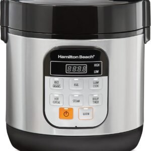 Hamilton Beach Digital Programmable Rice Cooker & Food Steamer, with Slow Hard-Boiled Egg Functions, Egg/Steam Tray, Small & Compact, 6 Cups Cooked (3 Uncooked), Stainless Steel (37524)