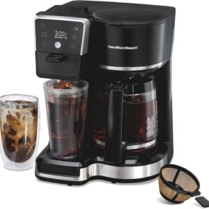 Hamilton Beach 2-Way 12 Cup Programmable Drip Hot and Iced Coffee Maker & Single Serve Coffee Machine, Glass Carafe, Auto Pause and Pour, Black (47500J)