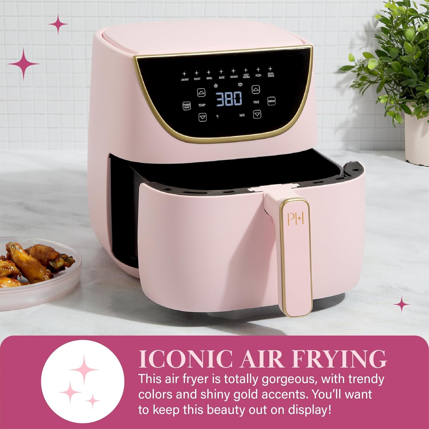 Paris Hilton Air Fryer, Large 6-Quart Capacity, Nonstick Made without PFAS, Touchscreen Display, 8-in-1 (Air Fry, Roast, Broil, Bake, Reheat, Keep Warm, Pizza, Dehydrate), Dishwasher Safe, Pink - Image 3
