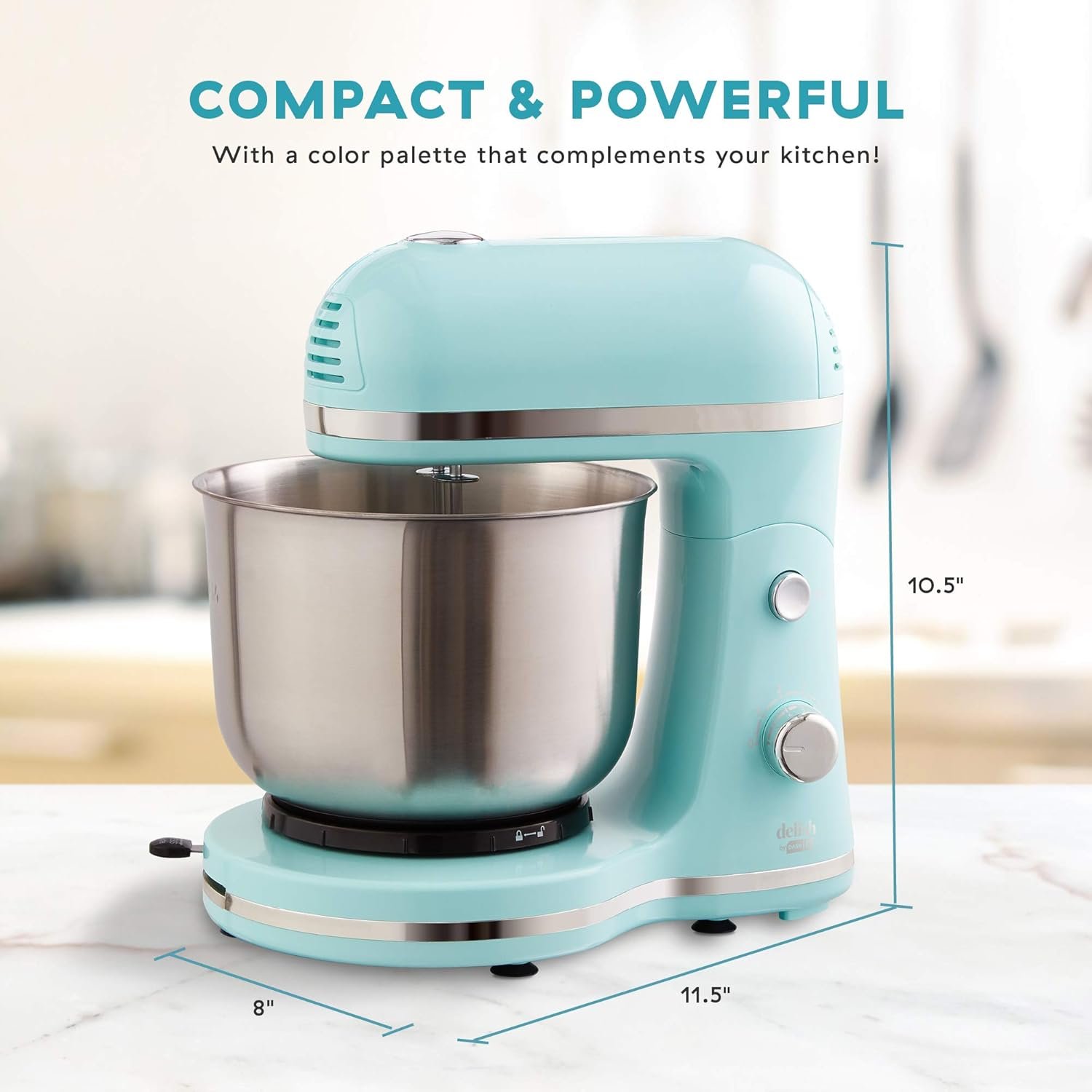 DASH Delish by DASH Compact Stand Mixer, 3.5 Quart with Beaters & Dough Hooks Included - Blue - Image 5