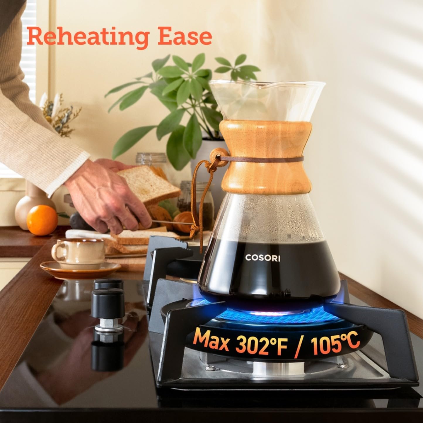 COSORI Pour Over Coffee Maker with Double Layer Stainless Steel Filter, 8-Cup, 34oz, Drip Coffee Maker, Coffee Dripper Brewer, High Heat Resistant Carafe, also for Camping, Hiking - Image 3