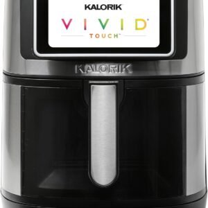 Kalorik Air Fryer VIVID TOUCH Series 7 Quart Capacity with High-Resolution Touchscreen 200 Cooking Presets in 12 Food Categories with View Window, 1500-Watts, Stainless Steel