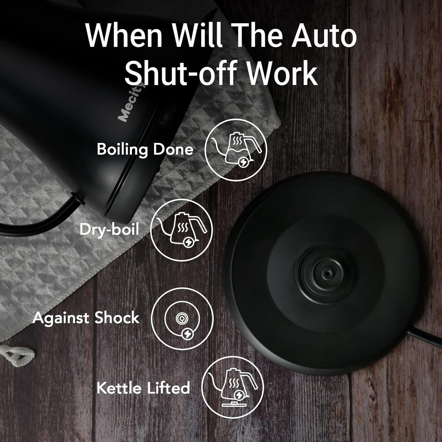 Mecity Electric Kettle Gooseneck Water Kettle Stainless Steel Tea Kettle Water Boiler Fast Heating, Auto Shut Off, 27 fl oz, 1000W, Matte Black - Image 6