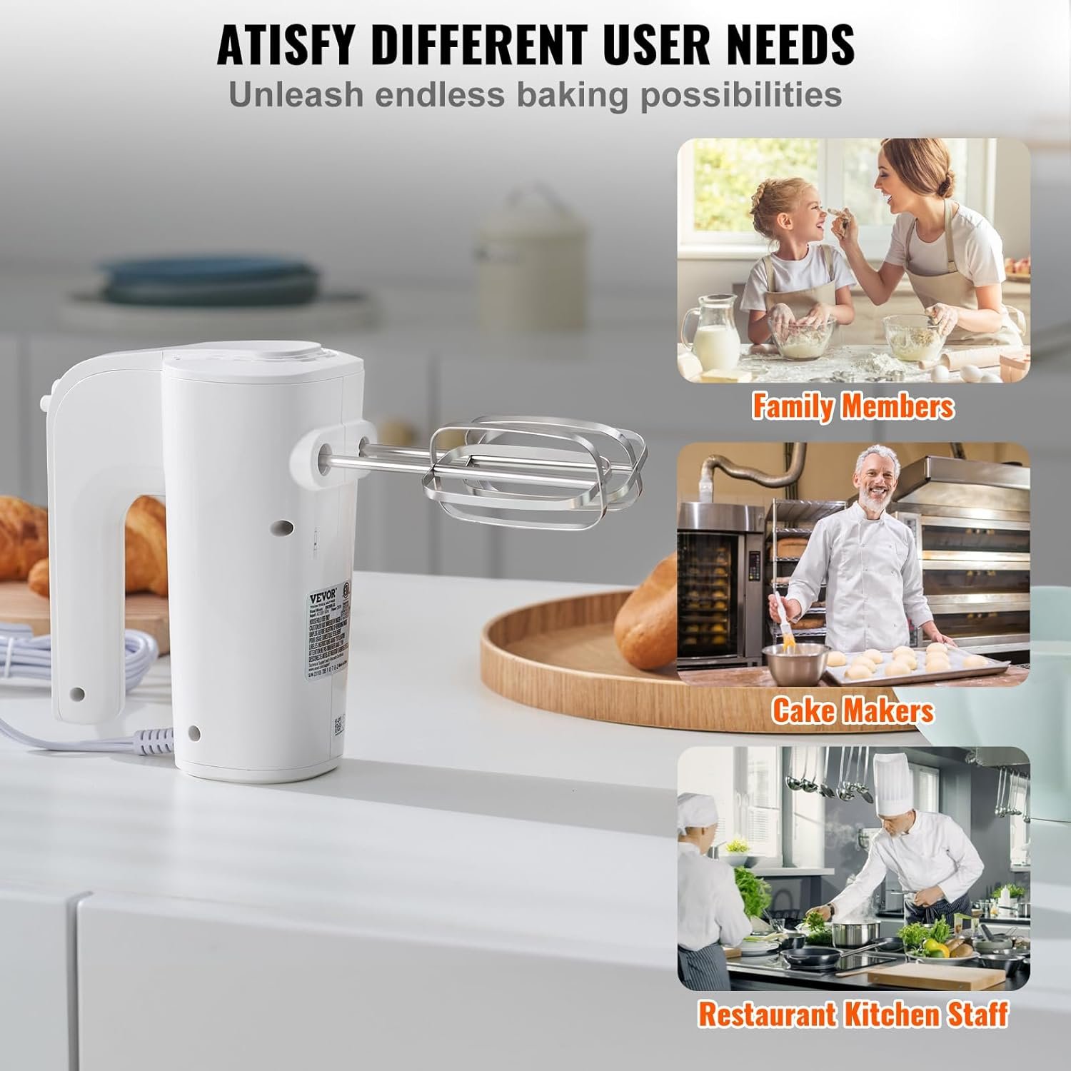 VEVOR Digital Electric Hand Mixer, 5-Speed, 200W Portable Electric Handheld Mixer, with Turbo Boost Beaters Dough Hooks Whisks Storage Bag, Baking Supplies for Whipping Mixing Egg Cookie Cake Cream - Image 6