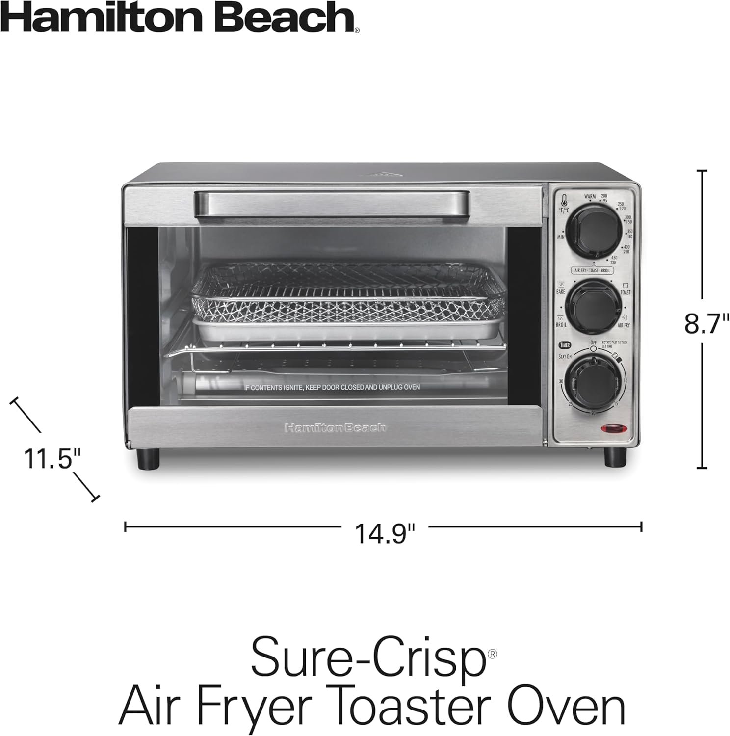 Hamilton Beach Sure-Crisp Air Fryer Toaster Oven Combo, Fits 9” Pizza, 4 Slice Capacity, Powerful Circulation, Auto Shutoff, Stainless Steel (31403) - Image 8