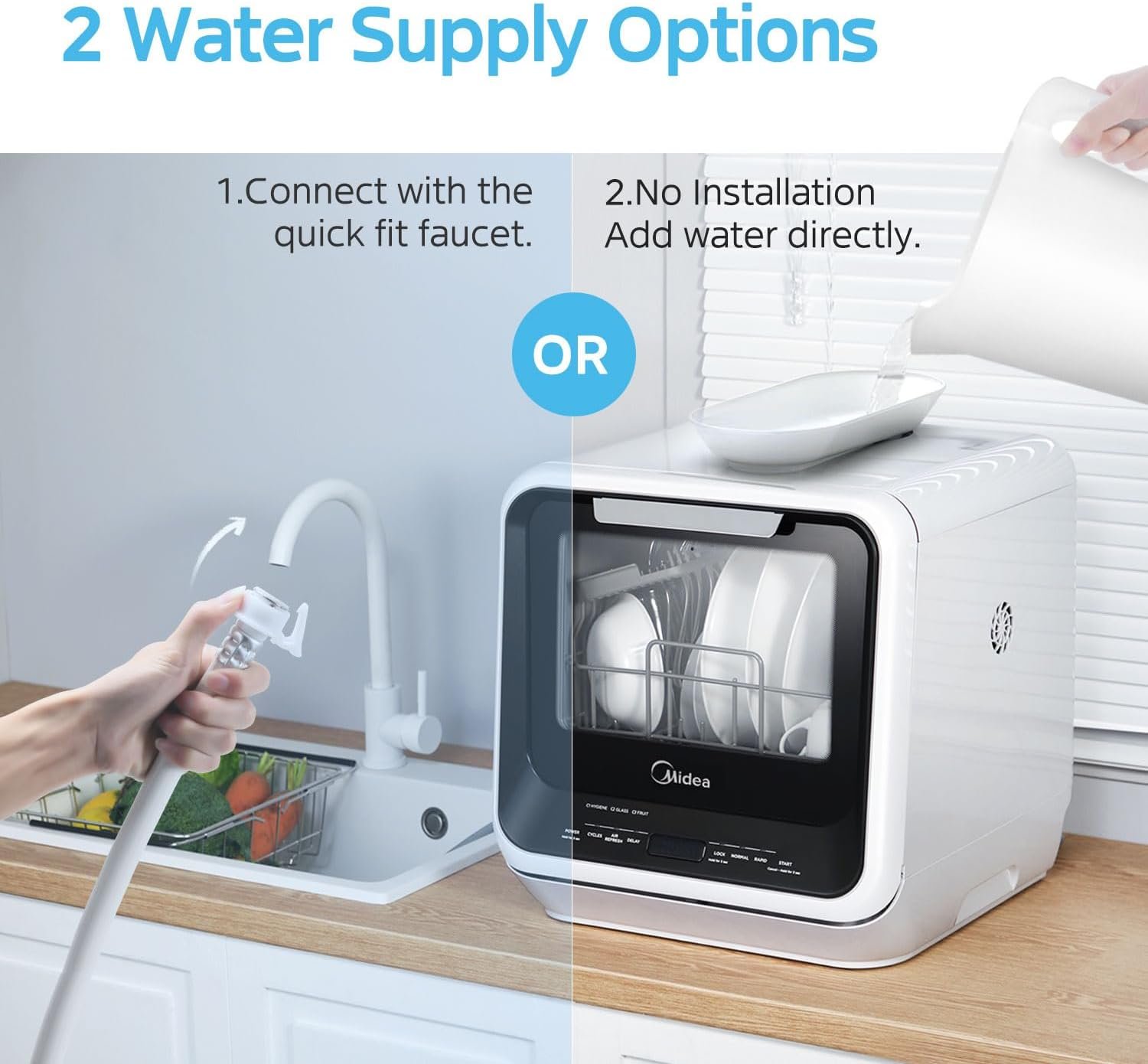 Midea MDC17P0ABB Portable Countertop Mini 5L Built-in Water Tank, No Hookup Needed, 6 Programs, 360° Dual Spray, 162℉ High-Temp& Air-Refresh Function, Dishwasher for Apartments& RVs, Black - Image 4