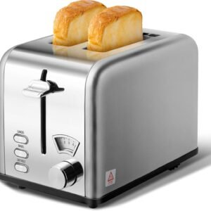 YSSOA 2-Slice Toaster with Extra Wide Slot & Removable Crumb Tray, 5 Browning Setting and 3 Function: Bagel/Defrost/Cancel, Retro Stainless-Steel Style, for Bread & Waffle, Silver