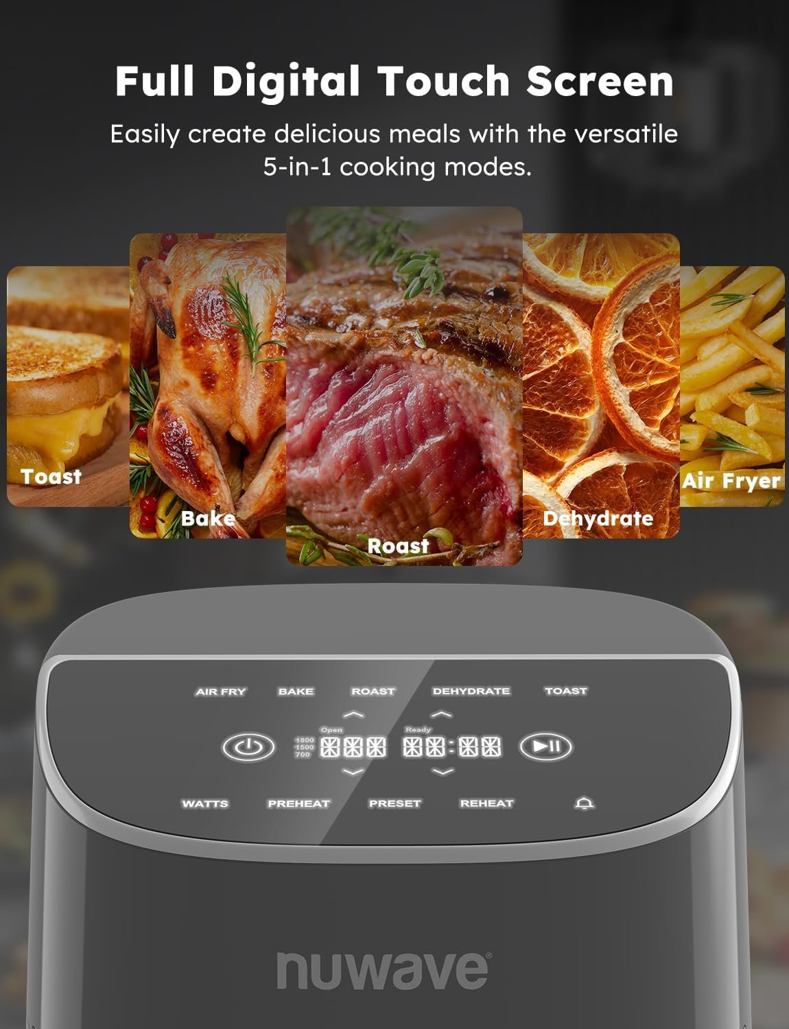 Nuwave Brio Plus 8 Qt Air Fryer, PFAS Free, New & Improved, Digital Touch Screen, Cool White Display, 50°F~400°F in Precise 5°, 5 Cook Functions, 100 Presets & 50 Memory, 3 Wattages 700, 1500, 1800 - Image 6
