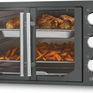 Oster Extra-Large French Door Air Fryer Countertop Oven Stainless Steel 60-Min Timer 6 Cooking Functions Versatile Accessories Reduces Energy and Cooking Time