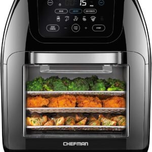 CHEFMAN Multifunctional Digital Air Fryer+ Rotisserie, Dehydrator, Convection Oven, 17 Touch Screen Presets Fry, Roast, Dehydrate, Bake, XL 10L Family Size, Auto Shutoff, Large Easy-View Window, Black
