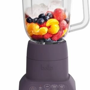 bella 10 Speed Countertop Blender, Juicer & Smoothie Maker, Fits-anywhere™ Kitchenware, Slim Flip & Store Design, Dishwasher Safe 48oz Capacity Pitcher & Lid, Stainless Steel Blade, 450 Watt, Plum